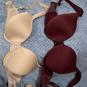 Double up! Two Natori bras size 34D, good used condition! Nude and Maroon.